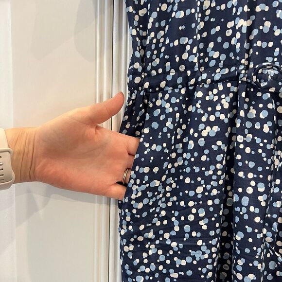 Agnes B Women’s US 10 Blue Polka Dot Cropped One Piece Jumpsuit Pockets Cotton - Picture 4 of 15